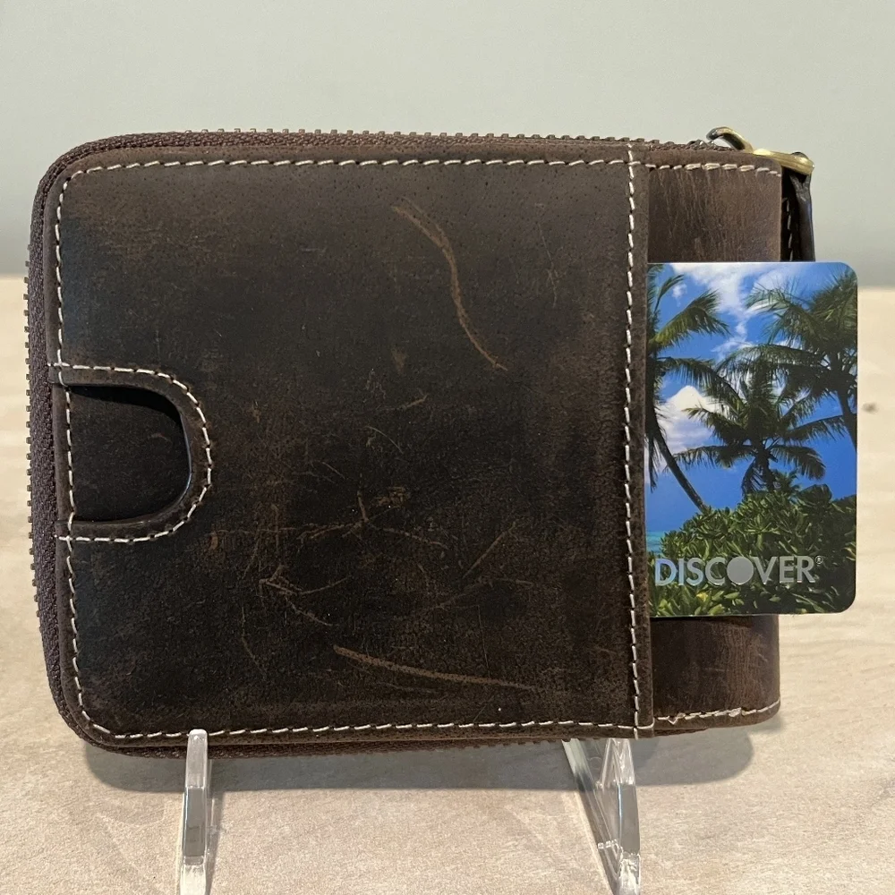 Fine‎ Brown Leather RFID Zip Around Men's Wallet. NWOT